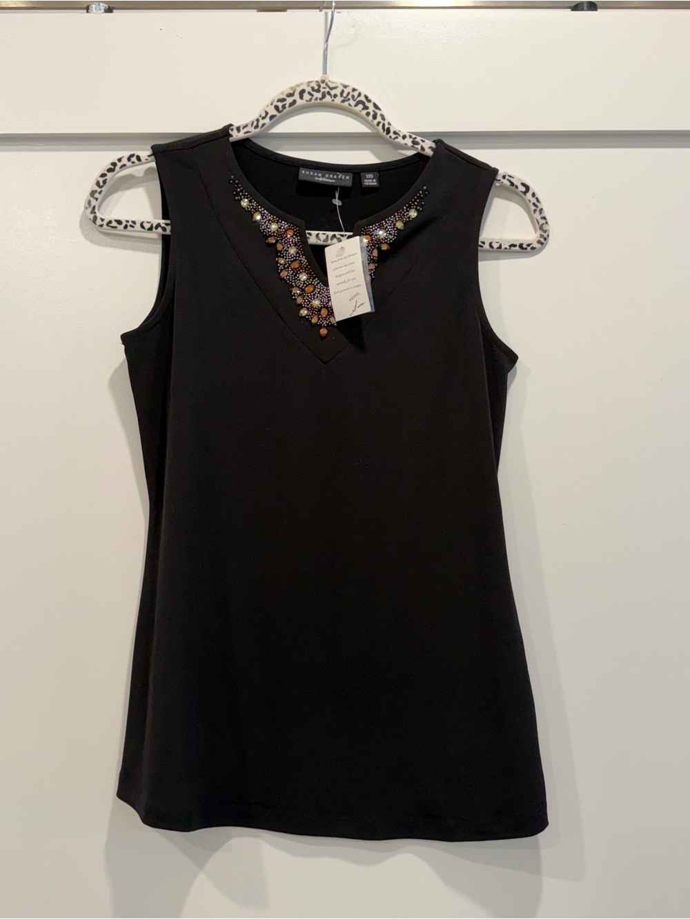 Susan Graver Black Sleeveless Tank with Bejeweled V-Neck